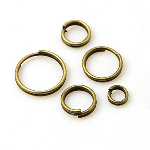 Anneaux doubles, anneaux de saut à double boucle, taille mixte, sans nickel, bronze antique, environ 4 à 10 mm de diamètre -