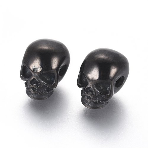 Perle en acier inoxydable 304, crâne, gunmetal, noire - tête de mort