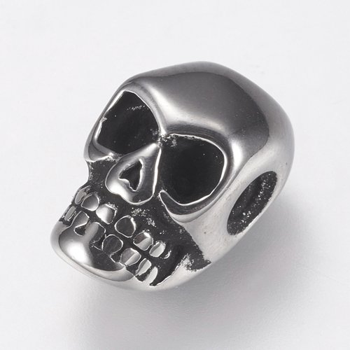 Perle en acier inoxydable, crâne, argent antique - tête de mort, skull