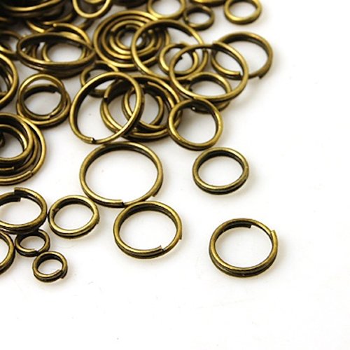Anneaux doubles, anneaux de saut à double boucle, taille mixte, sans nickel, bronze antique, environ 4 à 10 mm de diamètre - 1000 anneaux