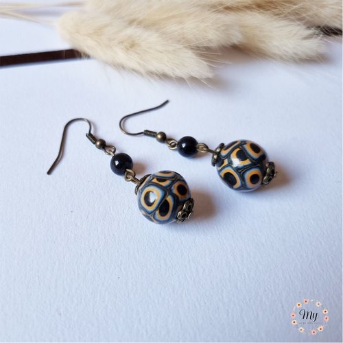 Boucles d'oreilles pendantes marron orange