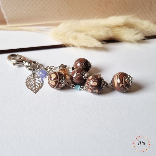 Bijou de sac 5 perles chocolat feuille et étoile