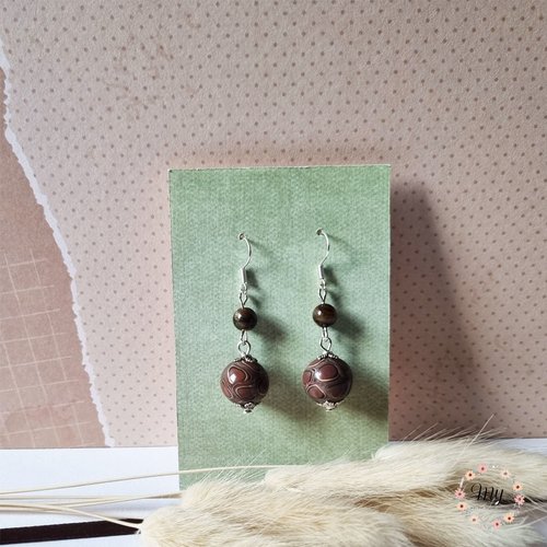 Boucles d'oreilles pendantes chocolat 4