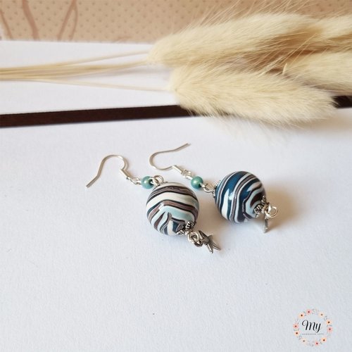 Boucles d'oreilles pendantes choco bleu 2