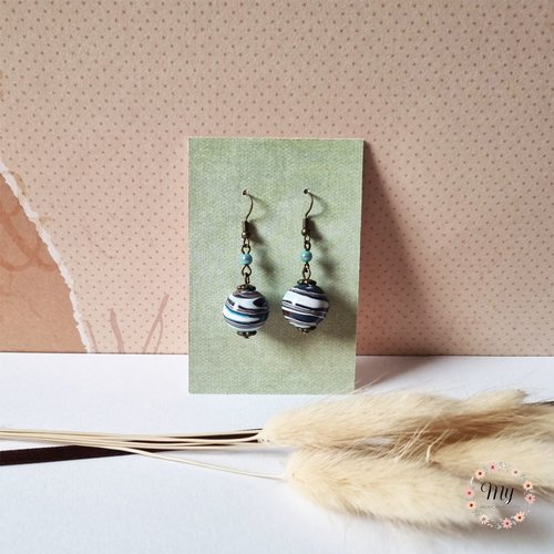 Boucles d'oreilles pendantes choco bleu 3