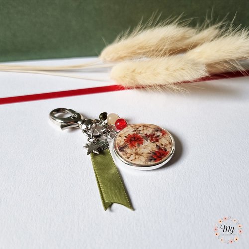 Bijou de sac "poinsettias rouge blanc"