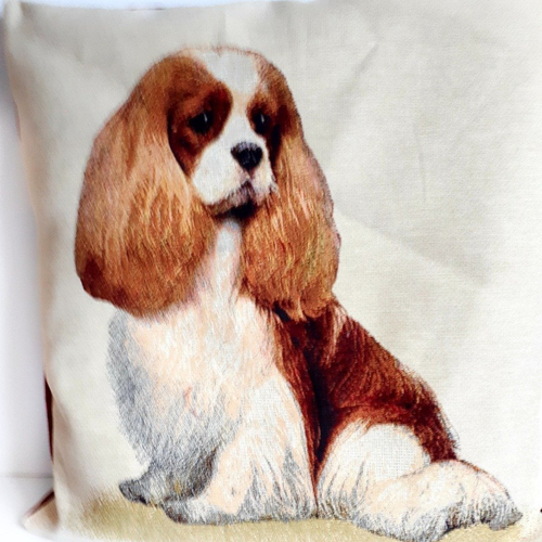 Housse De Coussin Portrait Chien Cavalier King Charles En Tissu Ameublement Tapisserie Et Velours Ras Décoration Intérieure