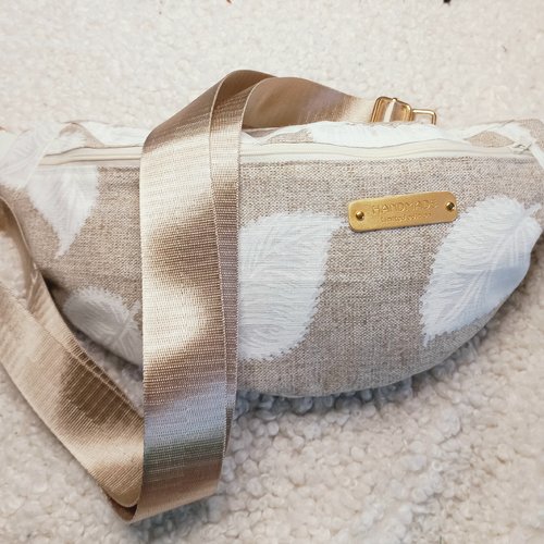 Sac banane tissu effet lin avec impressions feuilles- style élégant et pratique, sac poitrine, cadeau fête des mères