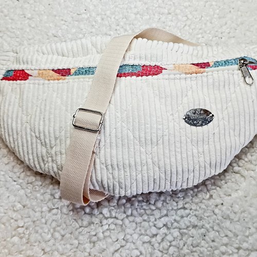 Vendu sac banane velours côtelé matelassé - ton ivoire | tendance, douceur et praticité, idéal pour l'automne/hiver