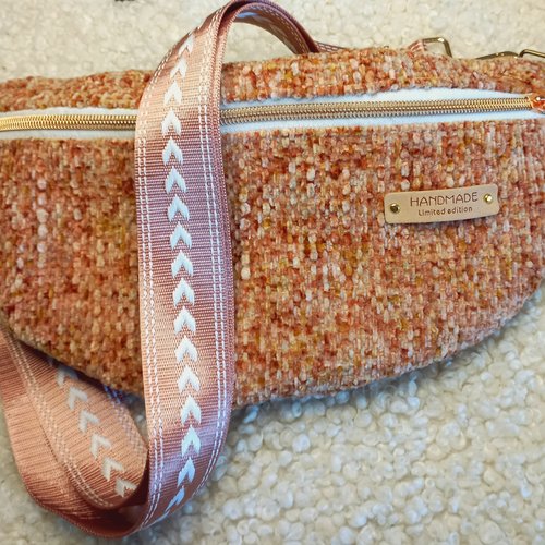 Sac banane en velours côtelé épais chiné rose saumon - le compagnon idéal pour l'automne et l'hiver!