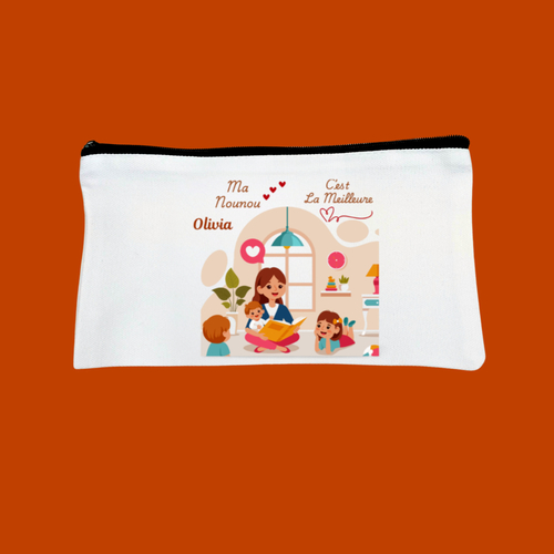 Trousse personnalisable en tissu blanc/crème – pochette à personnaliser, cadeau pour épouse, maman, amie, sœur, écolier, maîtresse