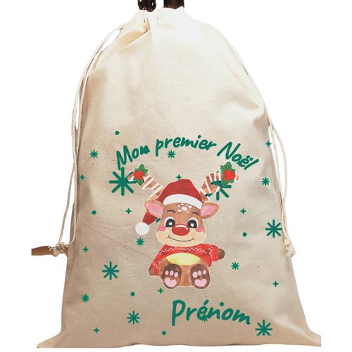 Pochon de noël personnalisable en coton avec cordon de serrage "mon premier noël"– parfait pour glisser les cadeaux des enfants.