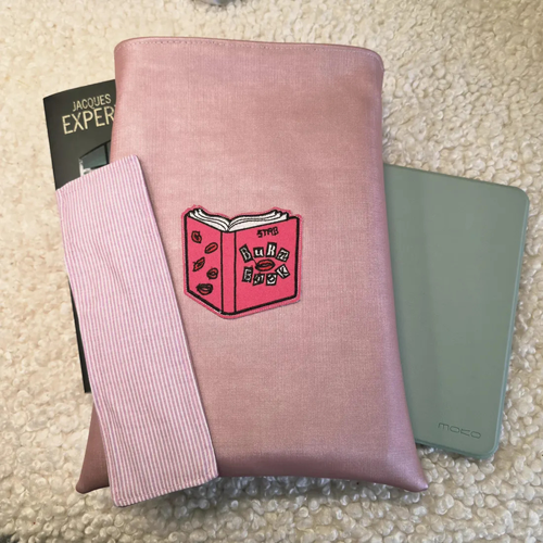 Pochette livre + marque page simili cuir vieux rose, compatible avec les nouveaux brochés, housse liseuse