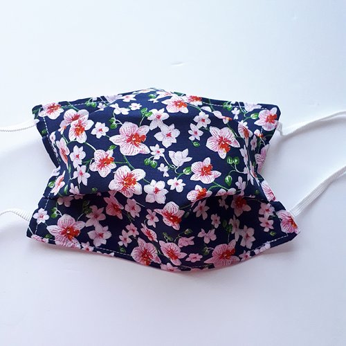 Masque de protection adulte adolescent non homologué en tissu, alternatif, barrière, facial, type afnor, fleurs hibiscus