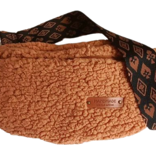 Sac banane moumoute sherpa caramel femme, sac à porter travers du buste, ceinture, sac jeune fille, sac ventral rétro vintage mode