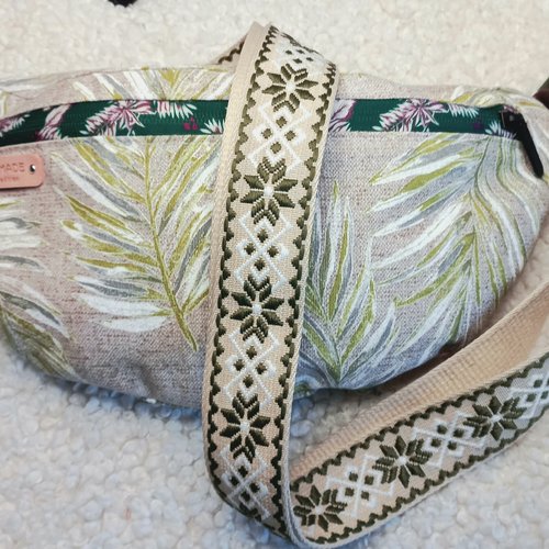 Sac banane xl femme effet lin, impressions de feuillages - style élégant et pratique, sac poitrine, ceinture, dos