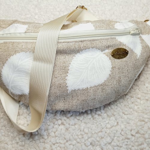 Vendu sac banane tissu effet lin avec impressions feuilles- style élégant et pratique, sac poitrine, sac ceinture