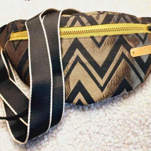 Vendu sac banane lamé or et noir, tissu chic, élégant festif, idéal pour les fêtes de fin d'année,