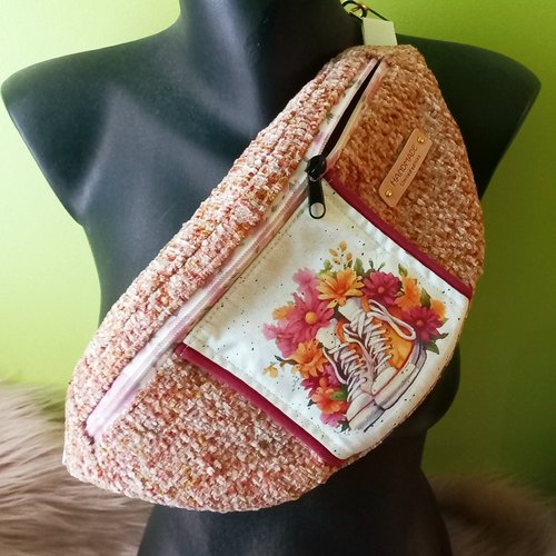 Vendu sac banane en velours côtelé épais chiné rose saumon - le compagnon idéal pour l'automne et l'hiver!