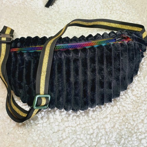 Sac banane moumoute côtelé noir, polaire tout doux - confort et style pour l'automne et l'hiver!, sac poitrine, ventre, taille