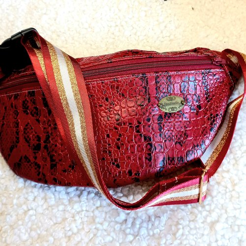 Sac banane simili cuir rouge bordeaux, peau de dragon, crocodile, serpent, sac bandoulière, pour épouse, maman