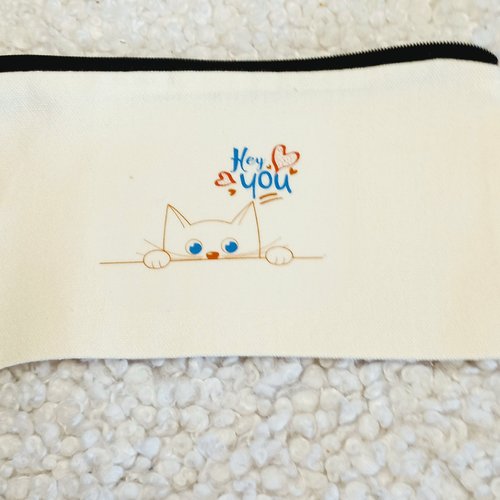 Trousse personnalisable en tissu crème – pochette à personnaliser, cadeau pour épouse, maman, amie, sœur, écolier, maîtresse