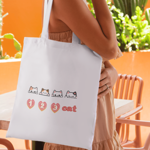 Cabas, fourre-tout, sac shopping,tote-bag en coton blanc- design "chats mignons"-personnalisable pour les amoureux des chats