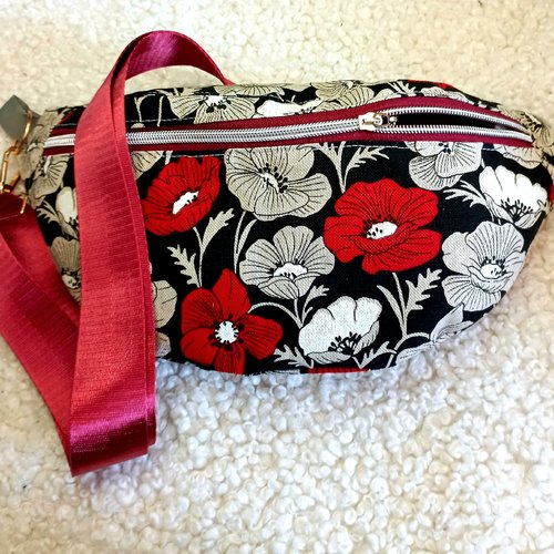 Vendu  sac banane tissu imprimé coquelicots- élégant,pratique, bohème pour toutes les occasions! cadeau anniversaires