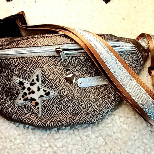 Sac banane simili cuir granité bronze légèrement brillant, sac bandoulière réglable, cadeau pour épouse