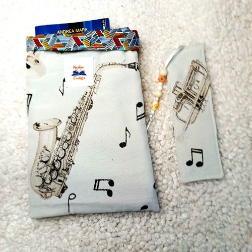 Pochette + marque page pour livre, réversible, housse liseuse, protection livre format broché, idée de cadeau pour lecteur