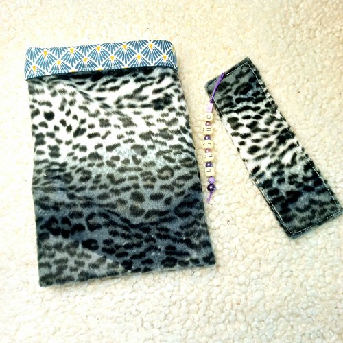 Pochette + marque page pour livre, réversible, housse liseuse, protection livre format broché, idée de cadeau pour lecteur