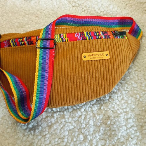 Sac banane femme velours côtelé épais terracotta, jaune moutarde- le compagnon idéal pour vos balades, sorties!