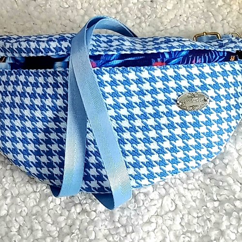 Sac banane en tissu pied de poule bleu ciel/blanc-classique-élégance intemporelle pour toutes les saisons! cadeau épouse maman mamie