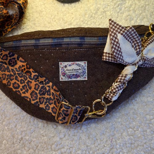 Sac banane en velours/suédine épais- élégance, charme rétro. sac bandoulière ajustable amovible léopard