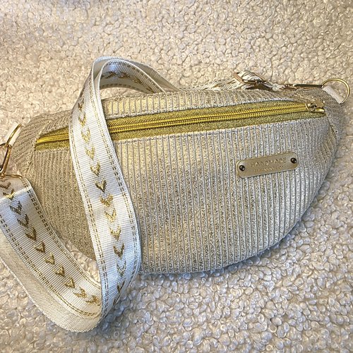 Sac banane velours côtelé lamé or, sac bandoulière ajustable, sac à dos, sac banane de ville pratique sac festif pour noël, nouvel an