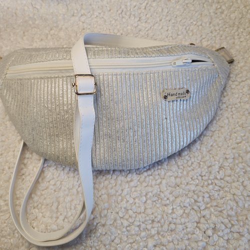 Sac banane velours côtelé lamé gris/beige, sac bandoulière ajustable, sac à dos, sac banane de ville, fêtes de noël, nouvel an