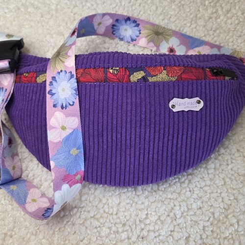 Sac banane velours côtelé mauve, prune, parme, sac bandoulière ajustable, sac à dos, sac banane de ville, noël, nouvel an