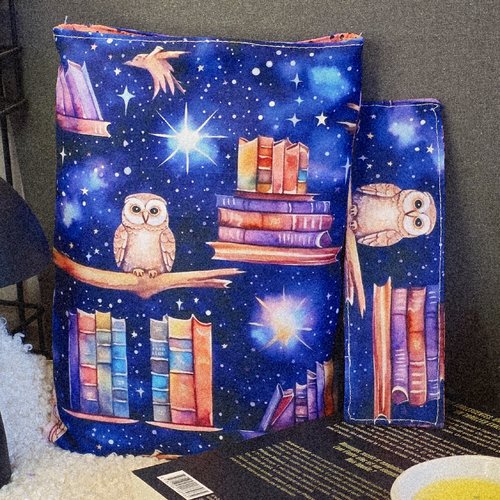 Pochette livre+marque page offert inspiration "hedwige", tissu , compatible avec les nouveaux brochés, housse protection liseuse