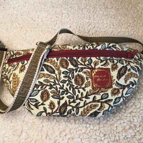 Sac banane tissu indien "blockprint" matelassé,imprimé artisanalement à la main-cousu main