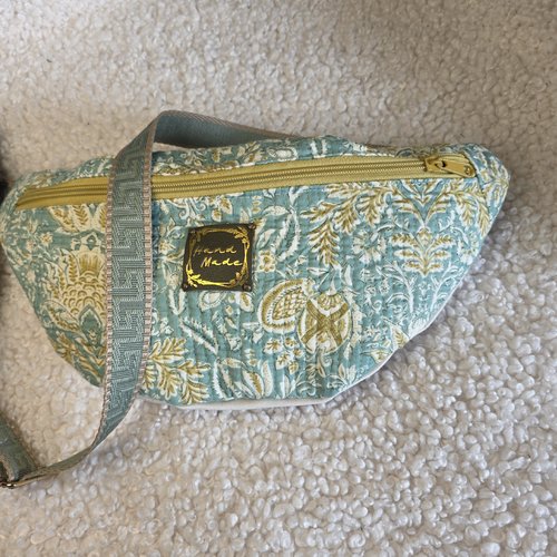 Sac banane tissu indien "blockprint" matelassé,imprimé artisanalement à la main-création artisanale