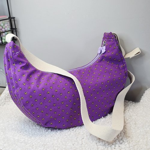Sac demi lune tissu provençal lavande-création artisanale, sac mou bandoulière, sac baguette