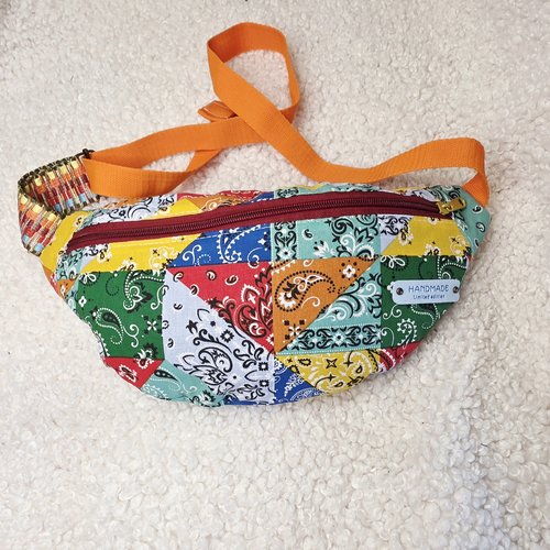 Sac banane tissu bandana provençal -création artisanale, sac mains libres bandoulière