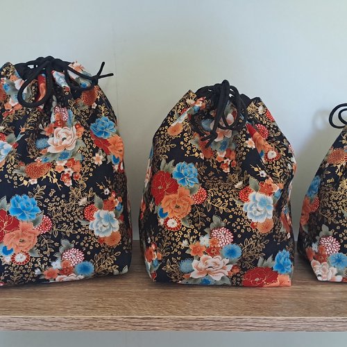 Trio de pochons - lot de 3 pochons 3 tailles différentes en coton - sacs à vrac