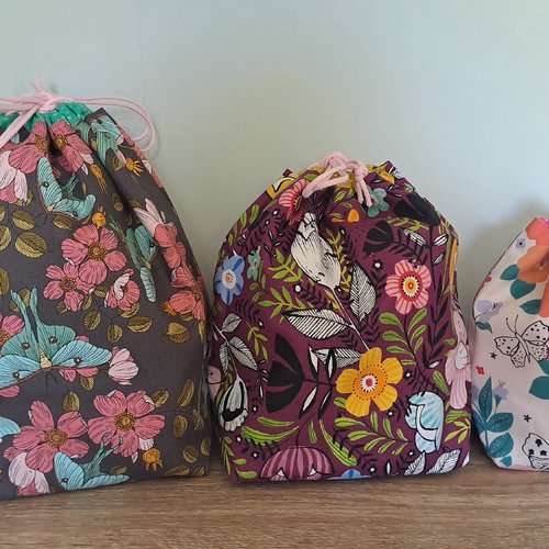 Trio de pochons - lot de 3 pochons 3 tailles différentes en coton - sacs à vrac