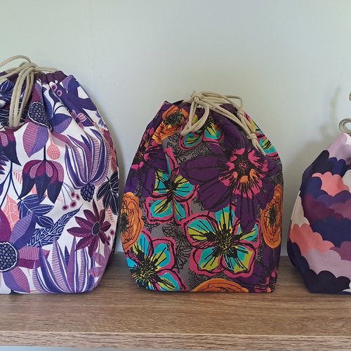 Trio de pochons - lot de 3 pochons 3 tailles différentes en coton - sacs à vrac