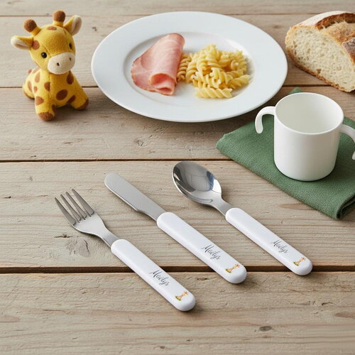 Set couverts girafe - en inox, personnalisés pour enfants
