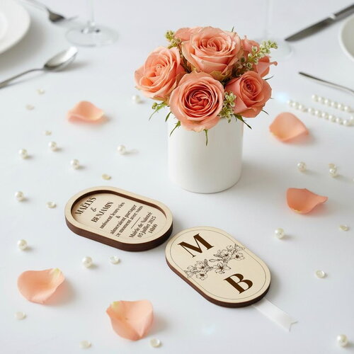 Save the date - faire-part en bois personnalisé - format ovale - thème moderne lys