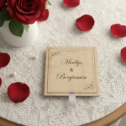 Save the date - faire-part en bois personnalisé - format carré - thème moderne floral