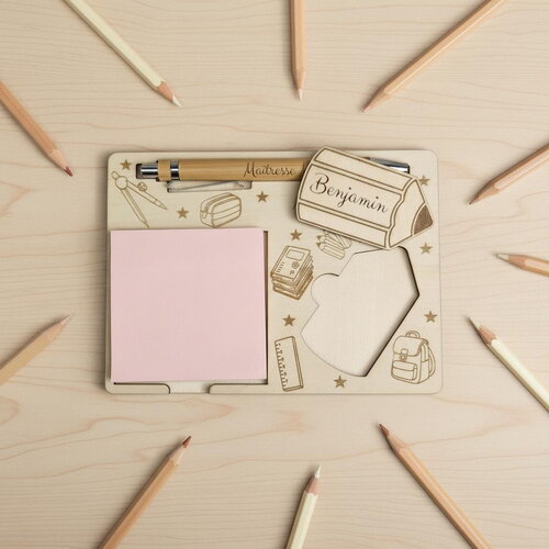 Porte post-it personnalisé décor aimant crayon | support bloc note et stylo