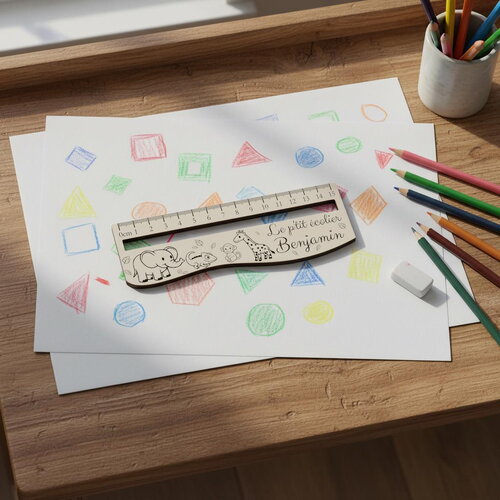 Règle ondulée en bois personnalisée - décor animaux tropicaux